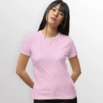 Image of female model wearing GILDAN Premium Cotton T Shirt for women, GILDAN 76000L Ladies T-Shirt in Light Pink