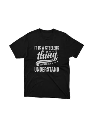 Apparel by Cetakshop Steelers Fan Slogan Graphic Tee - exclusive fan gear. in Black. The image shows a steelers fan exclusive graphic tees.