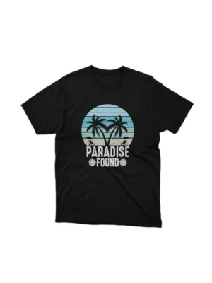 Apparel by Cetakshop Tropical Paradise Graphic Tee - escape to paradise. in Black. The image shows a tropical paradise graphic tees.