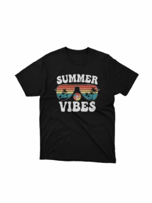 Apparel by Cetakshop Cool Summer Vibes Graphic Tee - summer style staple. in Black. The image shows a cool summer vibes graphic tees.