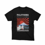 Apparel by Cetakshop Mount Fuji Graphic Tee - iconic Japanese scenery. in Black. The image shows a mount fuji graphic tees.