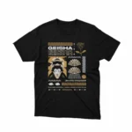 Apparel by Cetakshop Elegant Geisha Graphic Tee - traditional Japanese elegance. in Black. The image shows a geisha graphic tees.