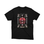 Apparel by Cetakshop Ninja in Red Graphic Tee - stealthy ninja design. in Black. The image shows a ninja in red graphic tees.