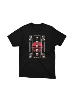 Apparel by Cetakshop Ninja in Red Graphic Tee - stealthy ninja design. in Black. The image shows a ninja in red graphic tees.