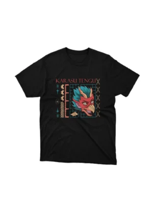 Apparel by Cetakshop Karasu Tengu Graphic Tee - legendary Japanese mythos. in Black. The image shows a mythical creature graphic tees.