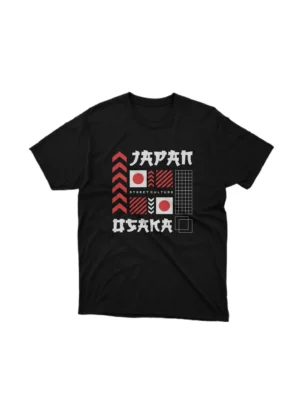 Apparel by Cetakshop Osaka Street Culture Graphic Tee - heartbeat of urban Japan. in Black. The image shows a osaka streetwear graphic tees.