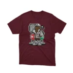 Apparel by Cetakshop Retro Boombox Character graphic tee, featuring a stylized design on a Maroon background.