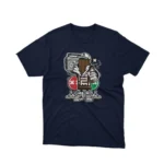 Apparel by Cetakshop Retro Boombox Character graphic tee, featuring a stylized design on a Navy background.