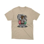 Apparel by Cetakshop Retro Boombox Character graphic tee, featuring a stylized design on a Sand background.