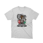 Apparel by Cetakshop Retro Boombox Character graphic tee, featuring a stylized design on a White background.