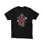 Apparel by Cetakshop Delicious donut Character graphic tee, featuring a stylized design on a Black background. The image shows a donut skater graphic tees.