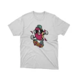 Apparel by Cetakshop Delicious Strawberry Character graphic tee, featuring a stylized design on a White background.