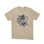 Apparel by Cetakshop Skateboarding Dog Character graphic tee, featuring a stylized design on a Sand background.