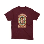 Apparel by Cetakshop Bitcoin Earn graphic tee, featuring a stylized design on a Maroon background.