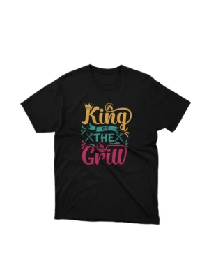 Claim the throne of style with Apparel by Cetakshop's King of the Grill graphic tee, spicing up Black fabric. The image shows a king of the grill graphic tees.