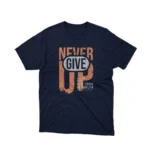 Embrace resilience with Apparel by Cetakshop's 'Never Give Up' New York Brooklyn graphic tee, a gritty urban vibe on Navy fabric.