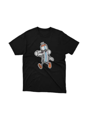 Apparel by Cetakshop Retro Spray Bottle Cartoon Graphic Tee - unique and playful apparel in Black The image shows a spray can on skate graphic tees.