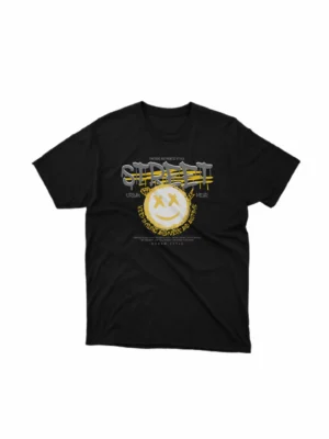 Embrace the urban edge with Apparel by Cetakshop's 'Street Urban Authentic Wear' graphic tee, the essence of street style Graphic tees fashion on Black fabric.