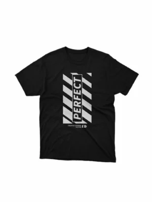 Apparel by Cetakshop Perfect Striped Slogan Graphic Tee - perfect for trendsetters. in Black. The image shows a typography graphic tees.