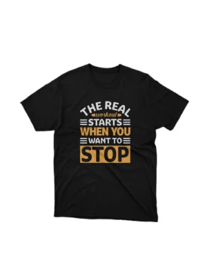 Apparel by Cetakshop Motivational Workout Quote Graphic Tee - stay motivated in style. in Black. The image shows a motivational workout quote graphic tees.