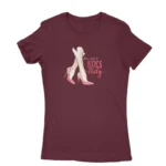 Image of a Maroon 'beautiful boss lady' T-shirt for women, by Apparel by Cetakshop, highlighting stylish high heel graphics for the fashion-forward leader.