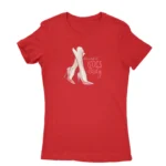 Image of a Red 'beautiful boss lady' T-shirt for women, by Apparel by Cetakshop, highlighting stylish high heel graphics for the fashion-forward leader.