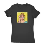 Woman in comic pop art design T-shirt for women in Black, by Apparel by Cetakshop.