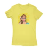 Woman in comic pop art design T-shirt for women in Daisy, by Apparel by Cetakshop.