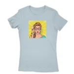 Woman in comic pop art design T-shirt for women in Light Blue, by Apparel by Cetakshop.