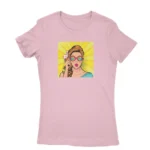 Woman in comic pop art design T-shirt for women in Light Pink, by Apparel by Cetakshop.