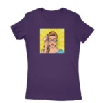 Woman in comic pop art design T-shirt for women in Purple, by Apparel by Cetakshop.