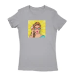 Woman in comic pop art design T-shirt for women in Sport Grey, by Apparel by Cetakshop.