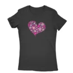 T-shirt for women with a floral heart design in Black, by Apparel by Cetakshop.