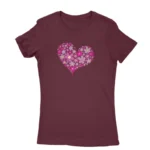 T-shirt for women with a floral heart design in Maroon, by Apparel by Cetakshop.