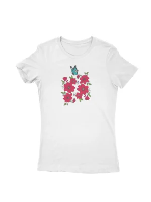 Floral Butterfly Tee by Apparel by Cetakshop. T Shirt for women decorated with floral and butterfly design print.