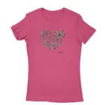 Pink T-shirt for women featuring mandala art in Heliconia, by Apparel by Cetakshop.