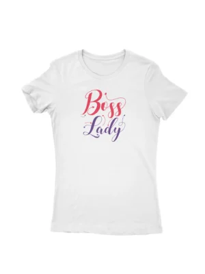 Boss Lady Tee by Apparel by Cetakshop. T Shirt for women decorated with 'Boss Lady' design print, showcasing bold and stylish typography for the empowered woman.