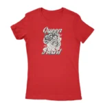 Stylish red T-shirt for women with unique design, available at Apparel by Cetakshop.