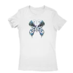 Tranquil Flutter Tee by Apparel by Cetakshop. T Shirt for women decorated with Abstract Peacock Feather design print.