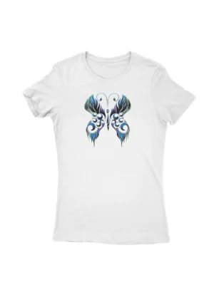 Tranquil Flutter Tee by Apparel by Cetakshop. T Shirt for women decorated with Abstract Peacock Feather design print.