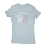 Stylish light blue T-shirt for women with unique design, available at Apparel by Cetakshop.