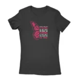 Stylish black T-shirt for women with unique design, available at Apparel by Cetakshop.