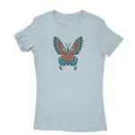 Stylish light blue T-shirt for women with unique design, available at Apparel by Cetakshop.