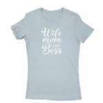 Stylish light blue T-shirt for women with unique design, available at Apparel by Cetakshop.