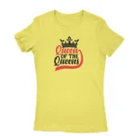 Women's Daisy T-shirt with 'Queen of the Queens' text and crown graphic, by Apparel by Cetakshop.