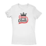 Empowering Queen Tee by Apparel by Cetakshop. T Shirt for women decorated with 'Queen of the Queens' text and crown graphic.