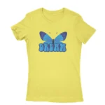 Women's Daisy T-shirt with a blue butterfly and 'DREAM' text, a serene addition by Apparel by Cetakshop.