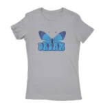 Women's Sport Grey T-shirt with a blue butterfly and 'DREAM' text, a serene addition by Apparel by Cetakshop.