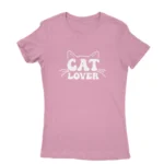 Women's Azalea T-shirt with 'CAT LOVER' and cat whiskers graphic, cozy apparel from Apparel by Cetakshop.