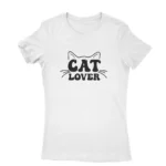 Purrfect Cat Lover Tee by Apparel by Cetakshop. T Shirt for women decorated with 'CAT LOVER' and cat whiskers graphic.